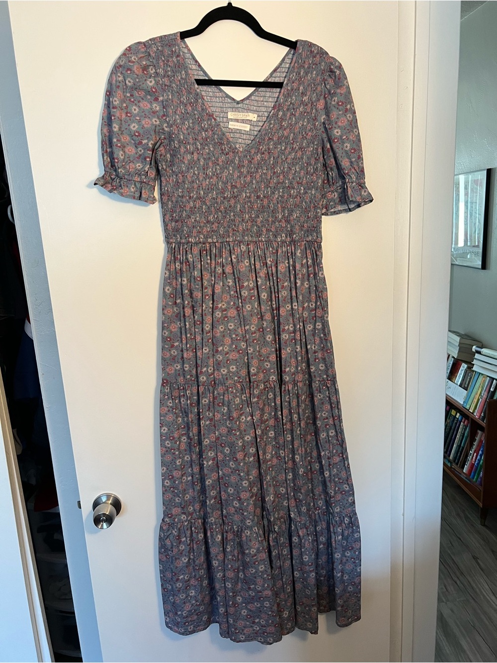 Christy Dawn Dusty Blue Floral Tiered Maxi Dress